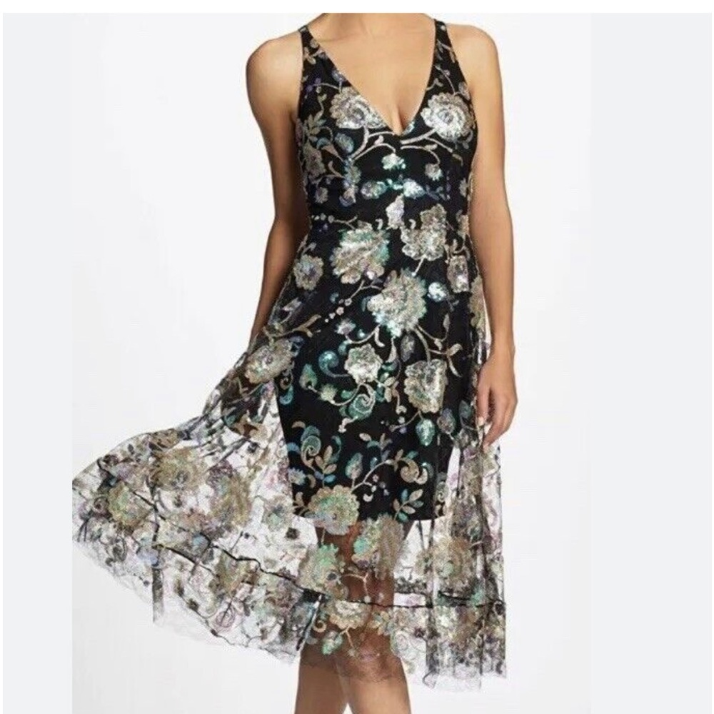 Dress The population Sequin Embroidered Floral Midi Black Dress S - Picture 4 of 10